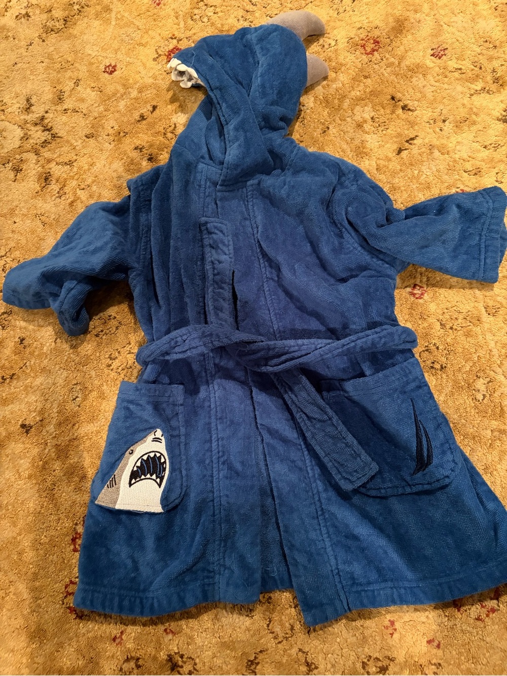 Nautica Kids' Shark Hooded Bathrobe - 100% Cotton Plush embroidered 3T/4T EUC